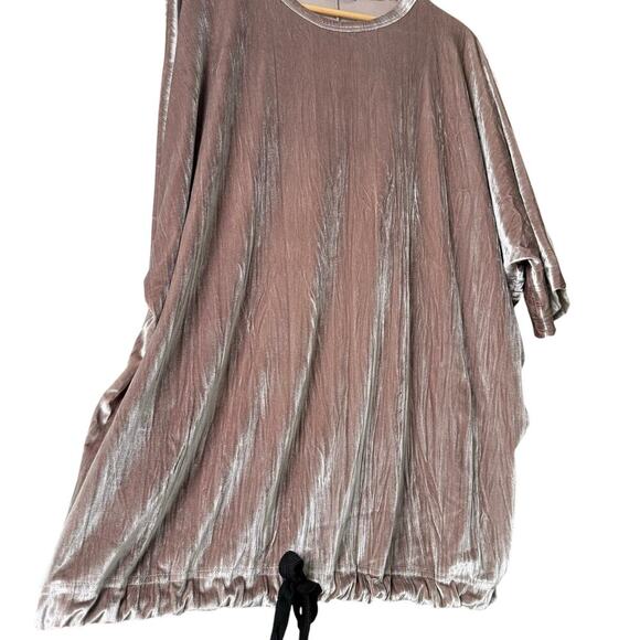 Zara Oversized Rose Gold Velvet Mini Dress Short Dolman Sleeves Hem Drawcord, M - Picture 8 of 12
